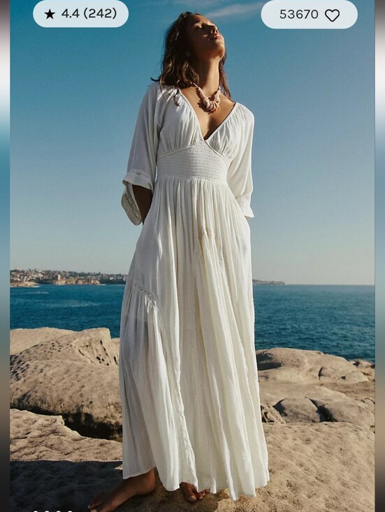 Free People Dresses & Skirts - Free People White Boho Maxi Dress with Smocked Waist